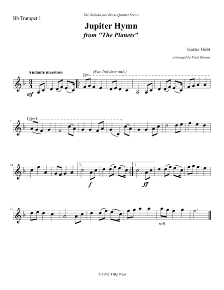 Jupiter Hymn (I Vow To Thee My Country) Brass Ensemble scores gallery preview page 2