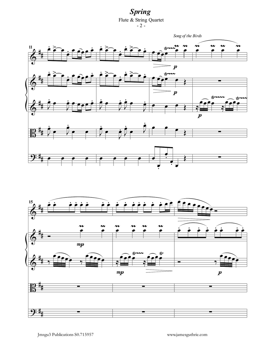 Vivaldi: The Four Seasons Complete for Flute & String Quartet Chamber Orchestra scores gallery preview page 2