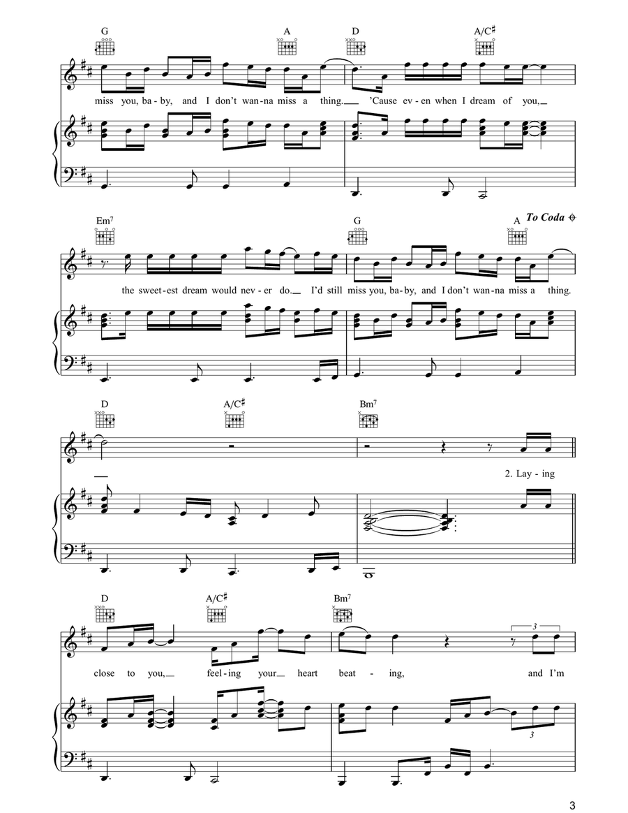 I Don't Want To Miss A Thing Piano, Vocal, Guitar scores gallery preview page 3