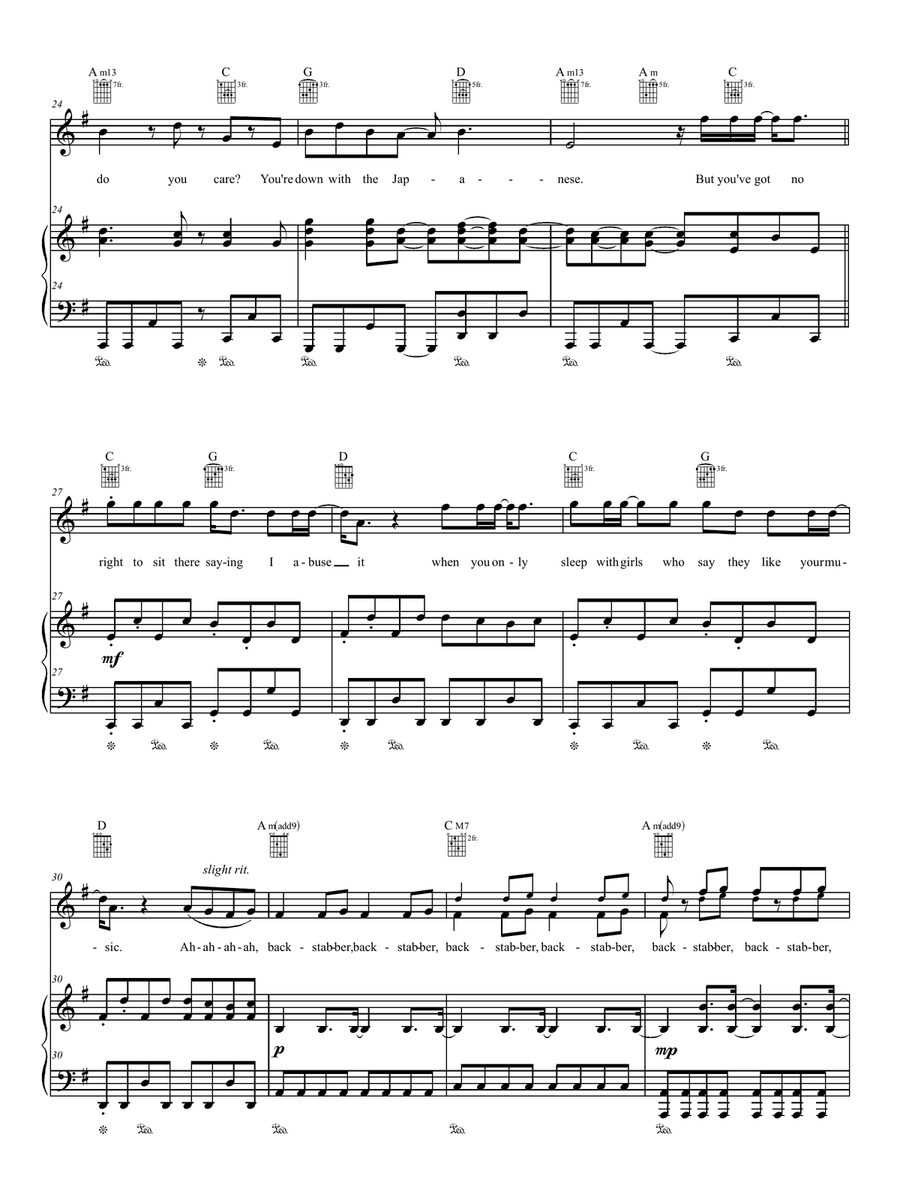 Backstabber Piano, Vocal, Guitar scores gallery preview page 3