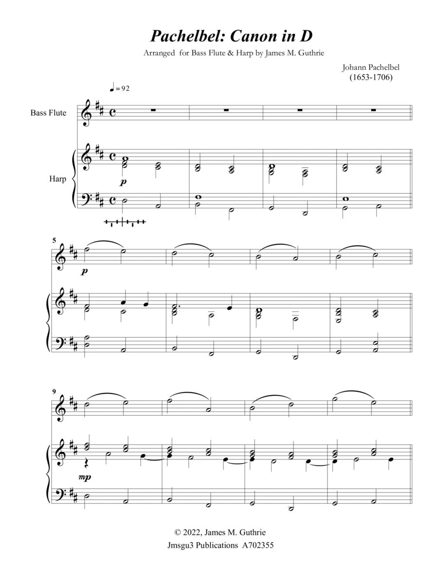 Pachelbel Canon in D for Bass Flute Harp by Johann Pachelbel