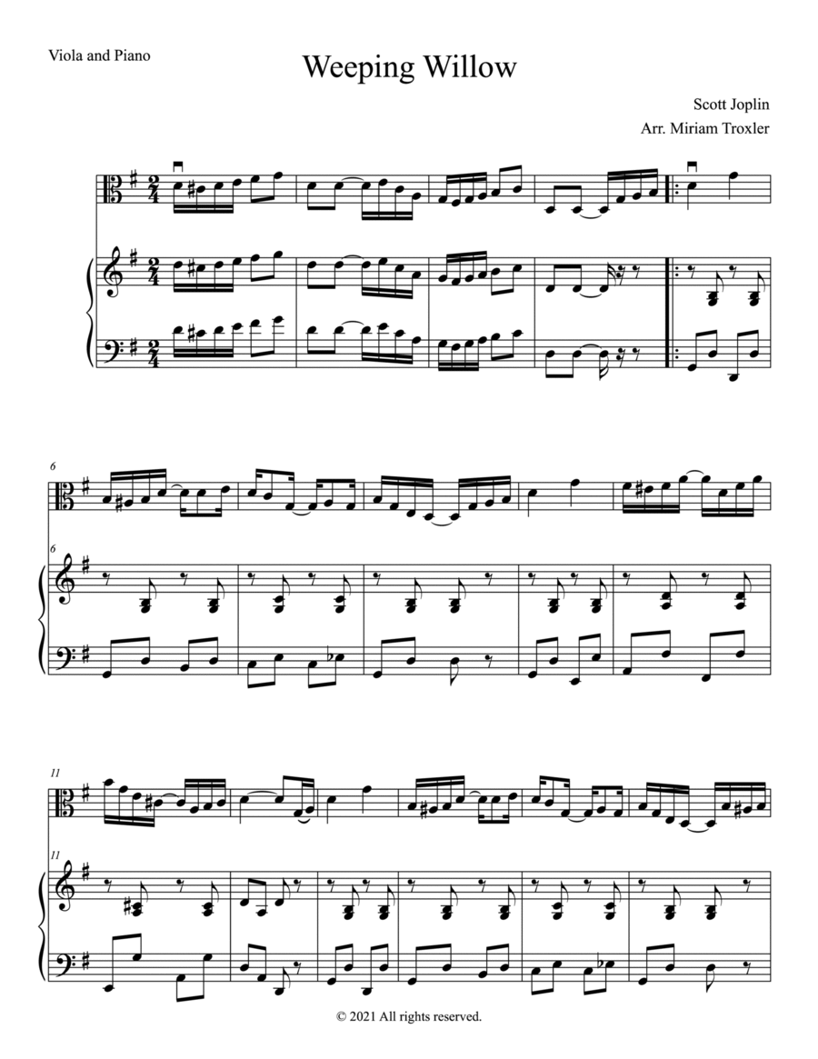 Weeping Willow Duet for Viola and Piano Piano scores gallery preview page 1