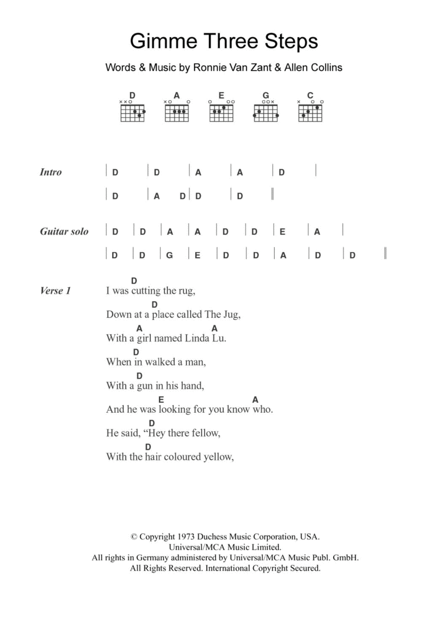 Gimme Three Steps Guitar scores gallery preview page 1