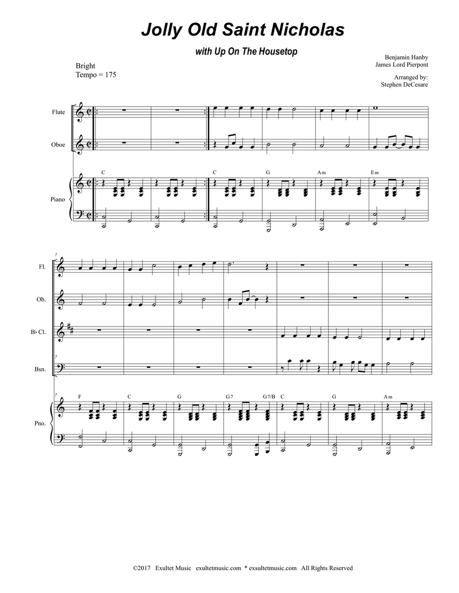 Jolly Old Saint Nicholas with Up On The Housetop (for Woodwind Quartet and Piano) Woodwind Quartet scores gallery preview page 2