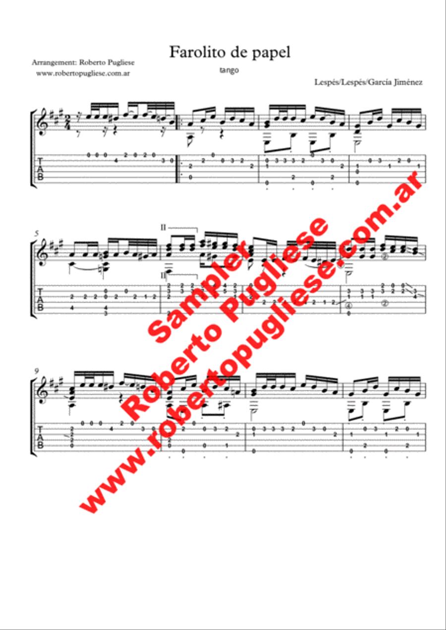 Farolito de papel - Tango (Lespes - Lespes - Jimenez) Classical Guitar scores gallery preview page 4