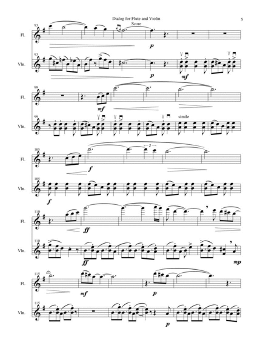 Dialog for Flute and Violin Flute scores gallery preview page 5
