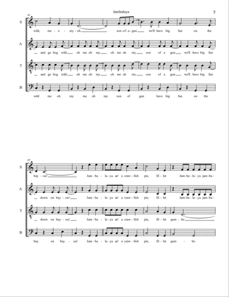 Jambalaya (on The Bayou) 4-Part scores gallery preview page 5