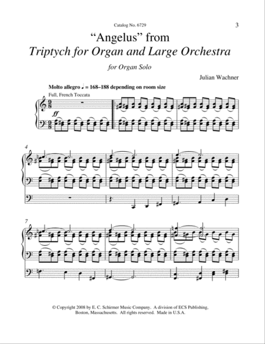 Triptych for Organ and Orchestra: Angelus Organ Solo scores gallery preview page 1
