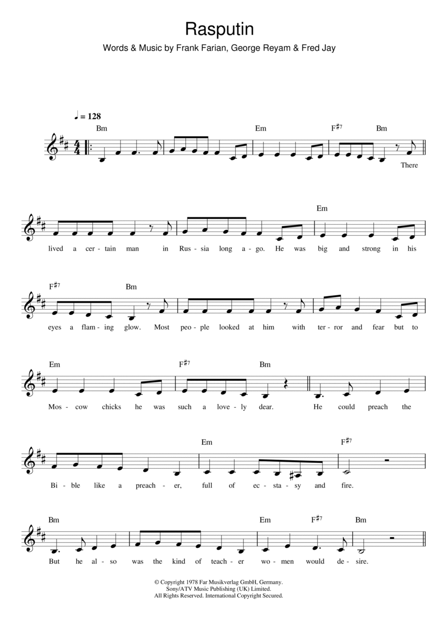 Rasputin Piano scores gallery preview page 1