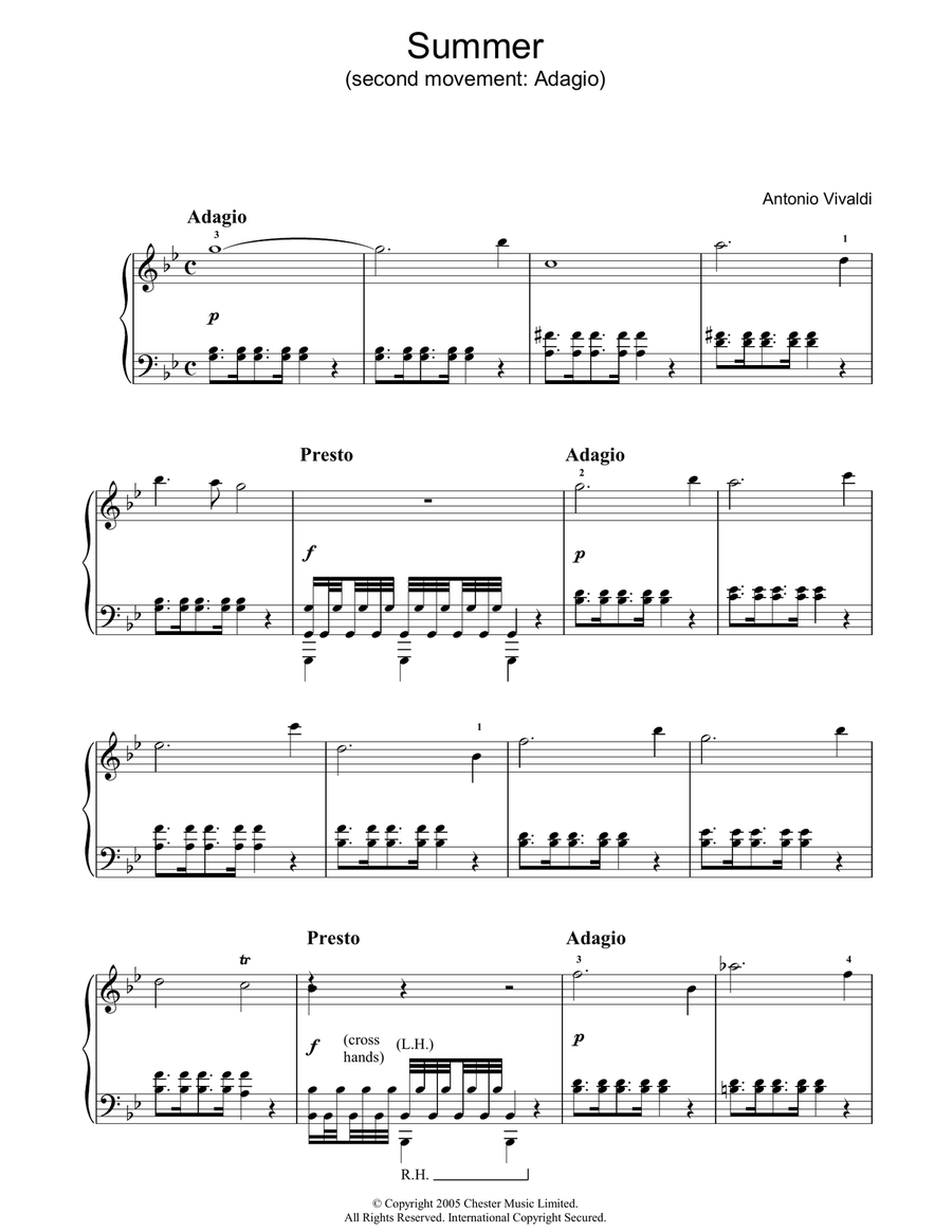 Summer (second movement: Adagio) Piano Solo scores gallery preview page 1