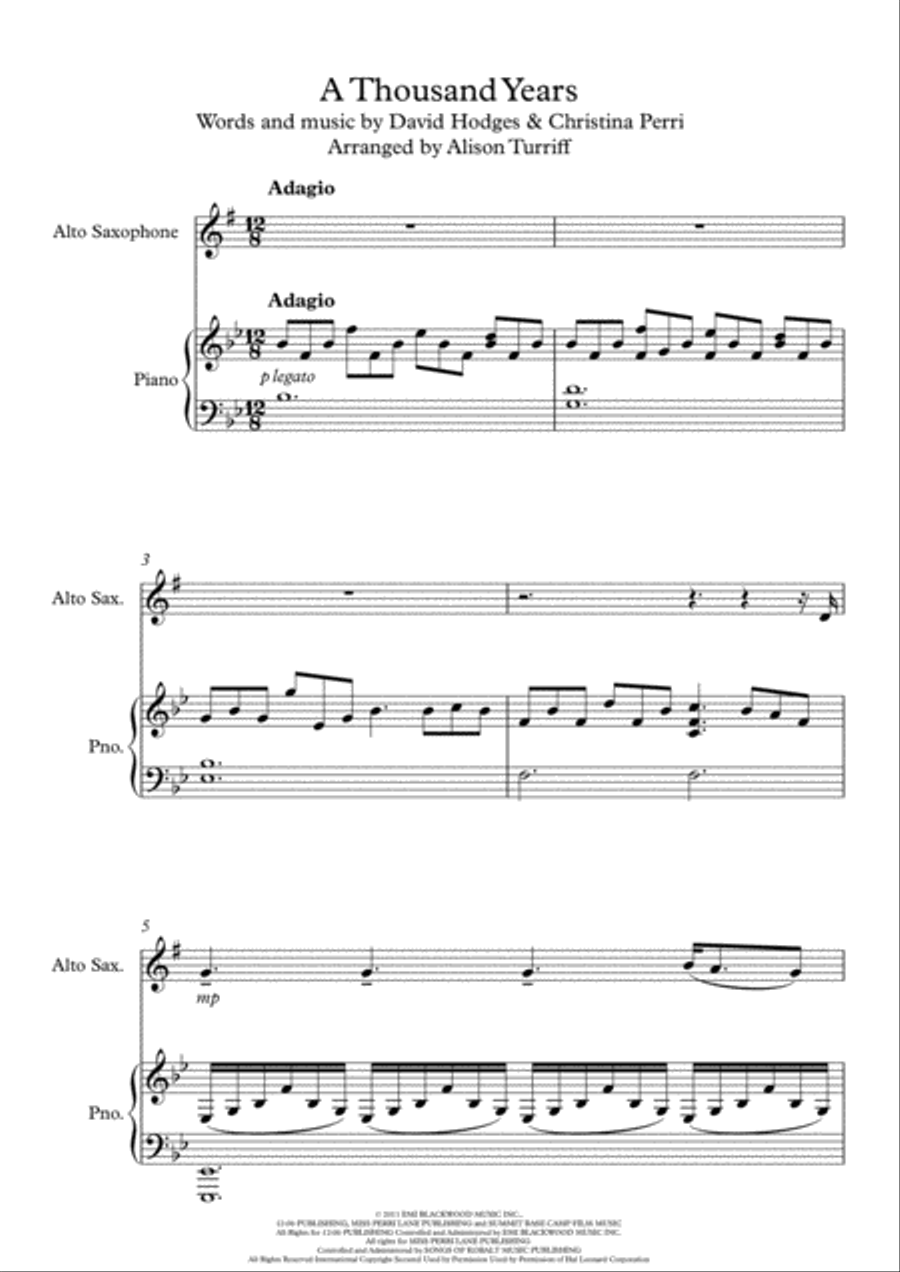 A Thousand Years Alto Saxophone scores gallery preview page 1