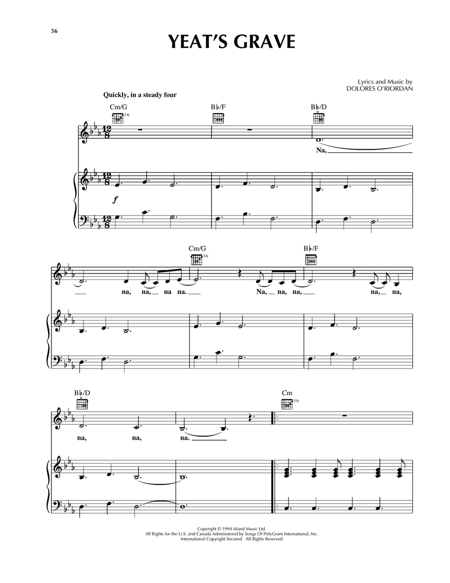 Yeat's Grave Piano, Vocal, Guitar scores gallery preview page 1