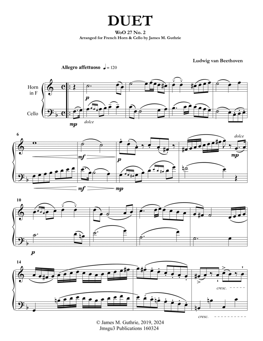 Beethoven: Duet WoO 27 No. 2 for French Horn & Cello image number null