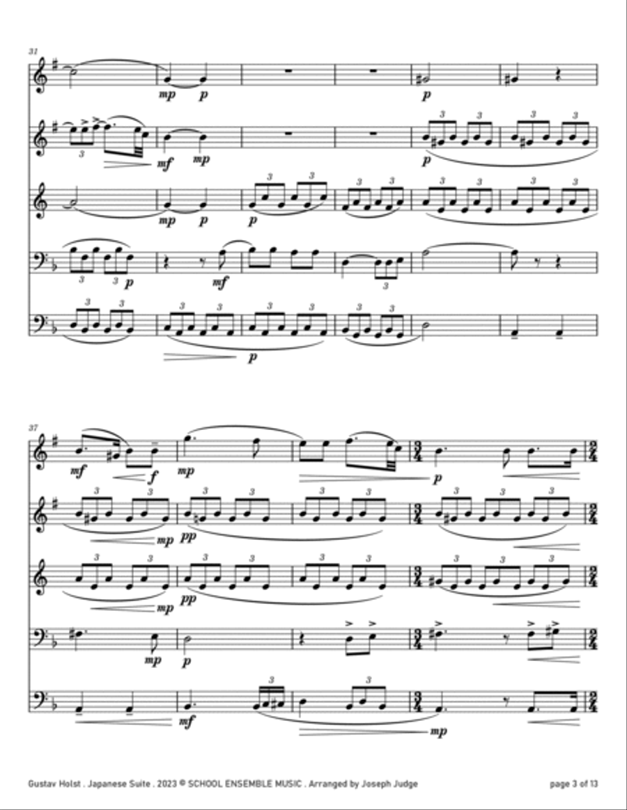 Japanese Suite by Holst for Brass Quintet in Schools Brass Quintet scores gallery preview page 3