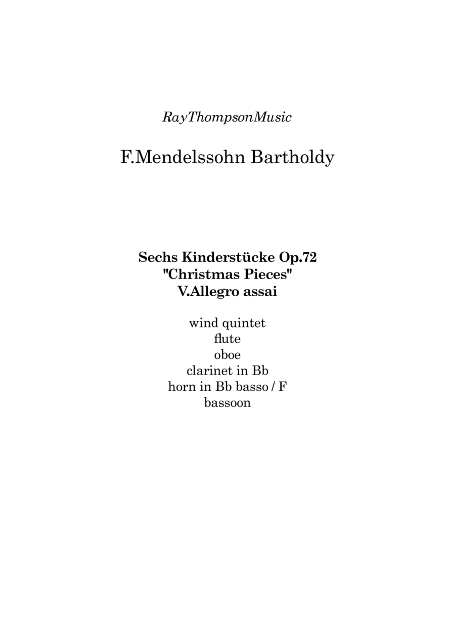 Mendelssohn: Sechs Kinderstücke (6 Christmas Pieces) Op.72 No.5 of 6 Allegro assai - wind quintet Woodwind Quintet scores gallery preview page 1