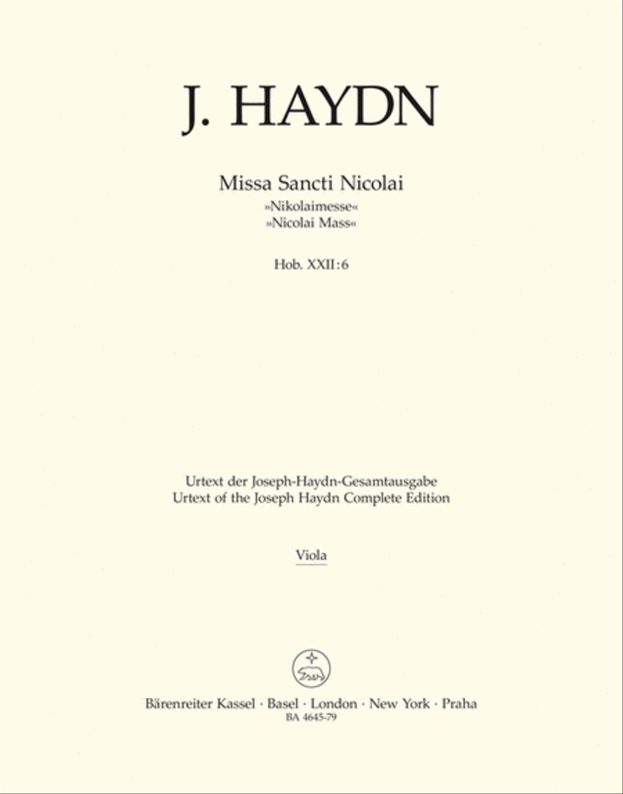 Missa Sancti Nicolai Hob. XXII:6 'Nicolai Mass' Viola scores gallery preview page 1