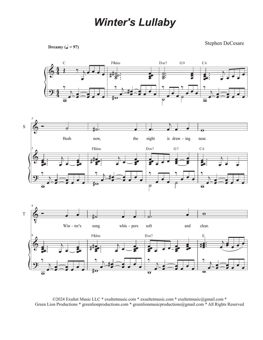 Winter's Lullaby (Duet for Soprano and Tenor solo) Tenor Voice scores gallery preview page 1