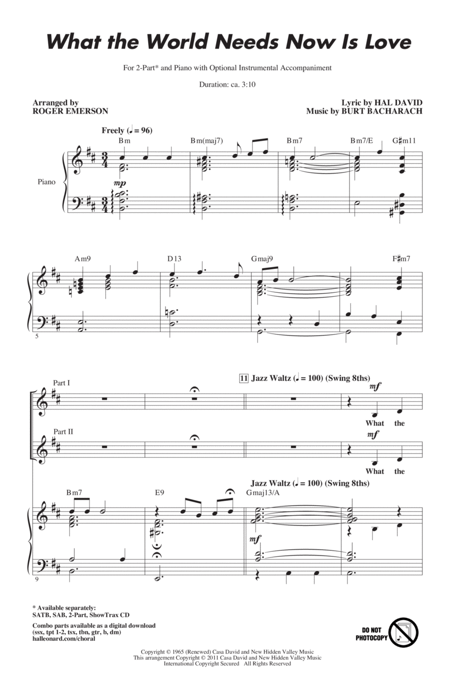 What The World Needs Now Is Love (arr. Roger Emerson) 2-Part scores gallery preview page 1