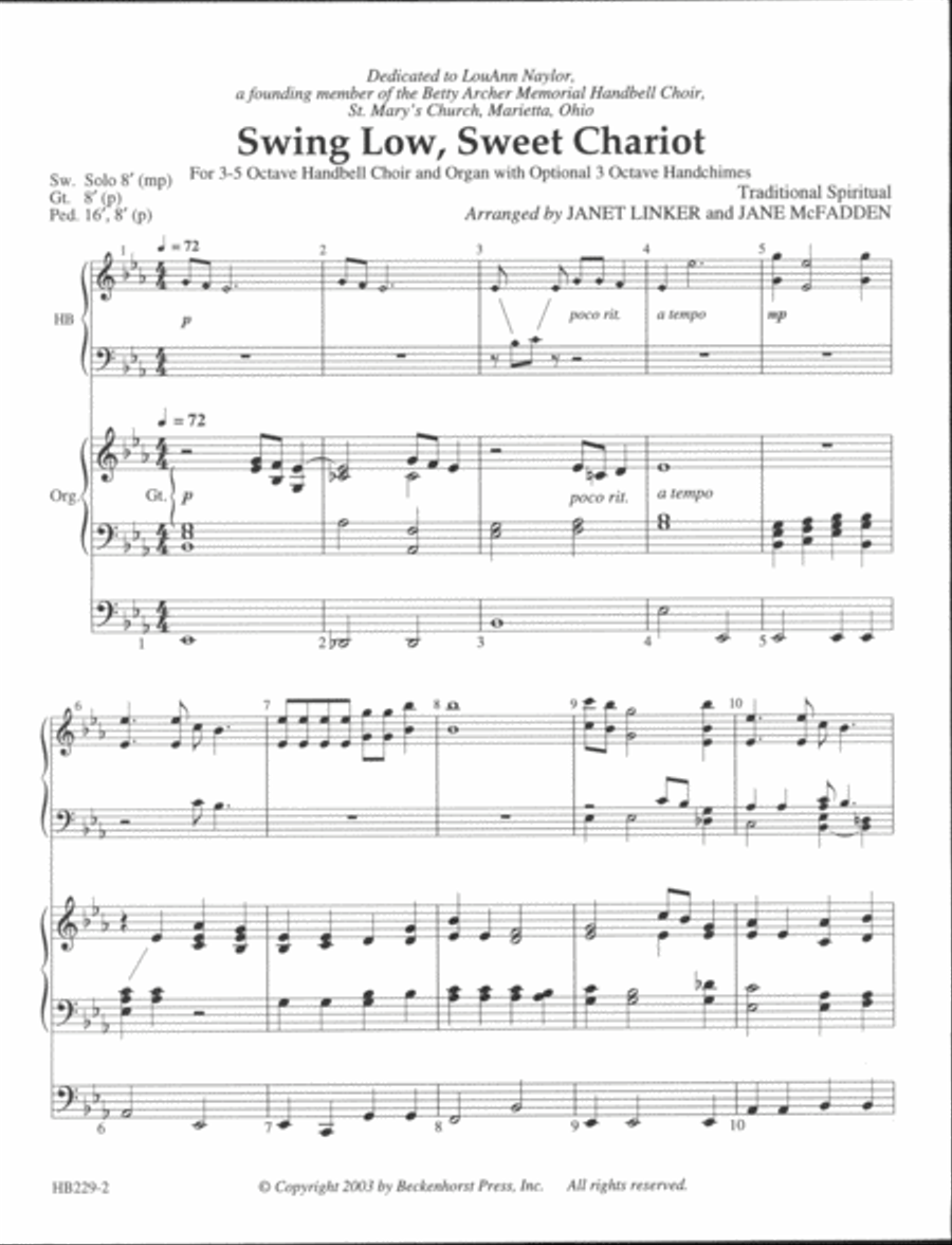 Swing Low, Sweet Chariot - Handbell Full Score Handbell Choir scores gallery preview page 2