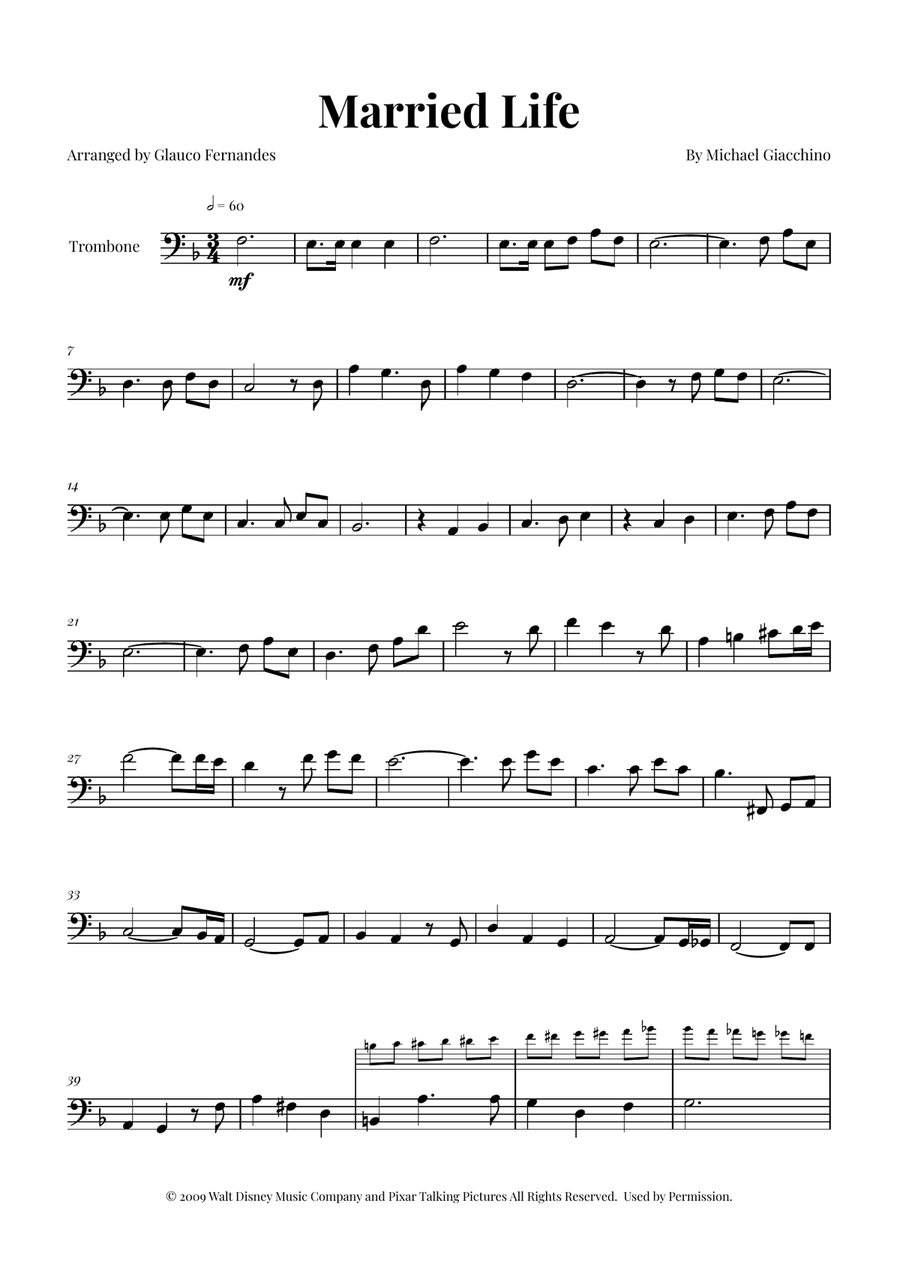 Married Life Trombone Solo scores gallery preview page 1