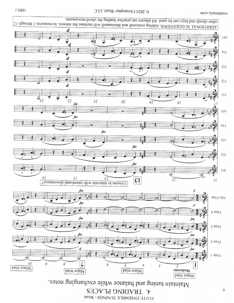 Flute Ensemble Tunings for 4 flutes and optional alto flute (total time 5’) - Score Only Flute Quartet scores gallery preview page 6