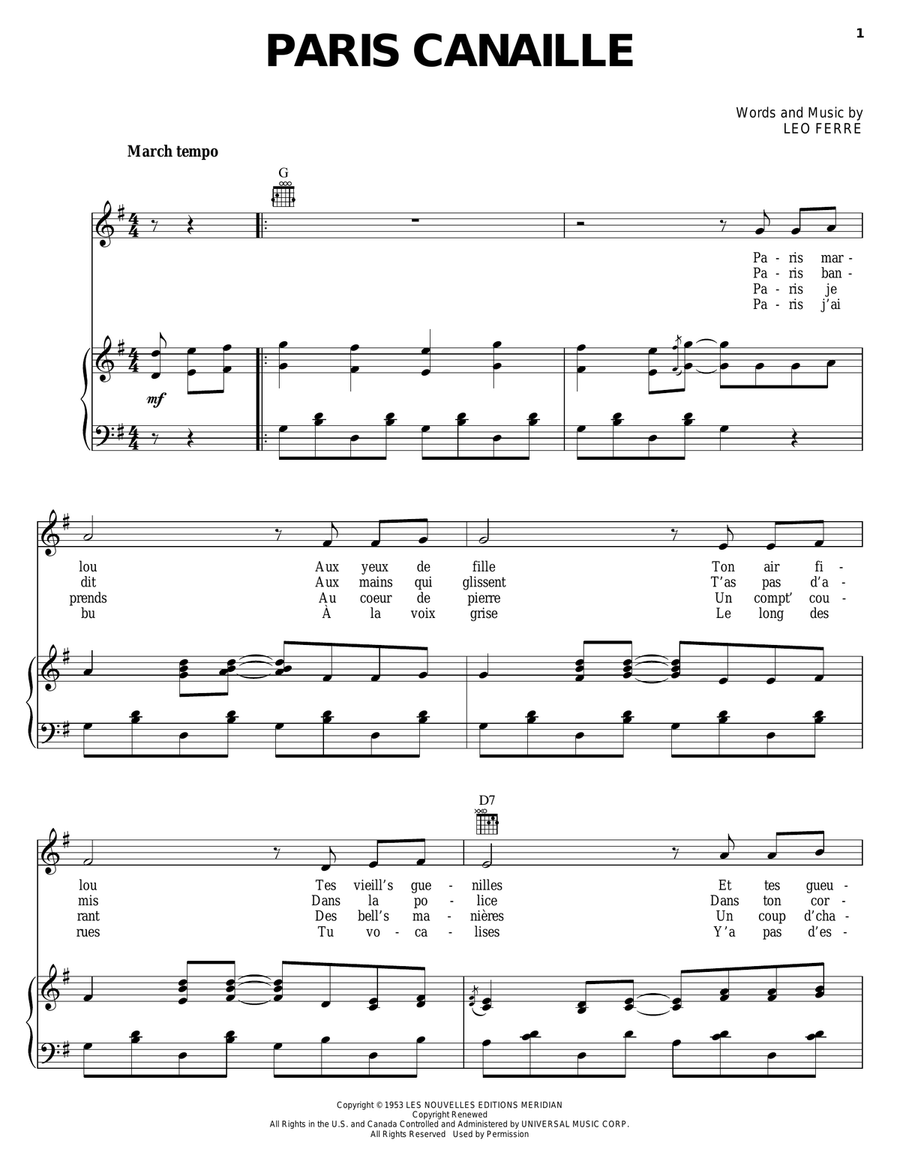Paris Canaille Paris Canaille Piano, Vocal, Guitar scores gallery preview page 1
