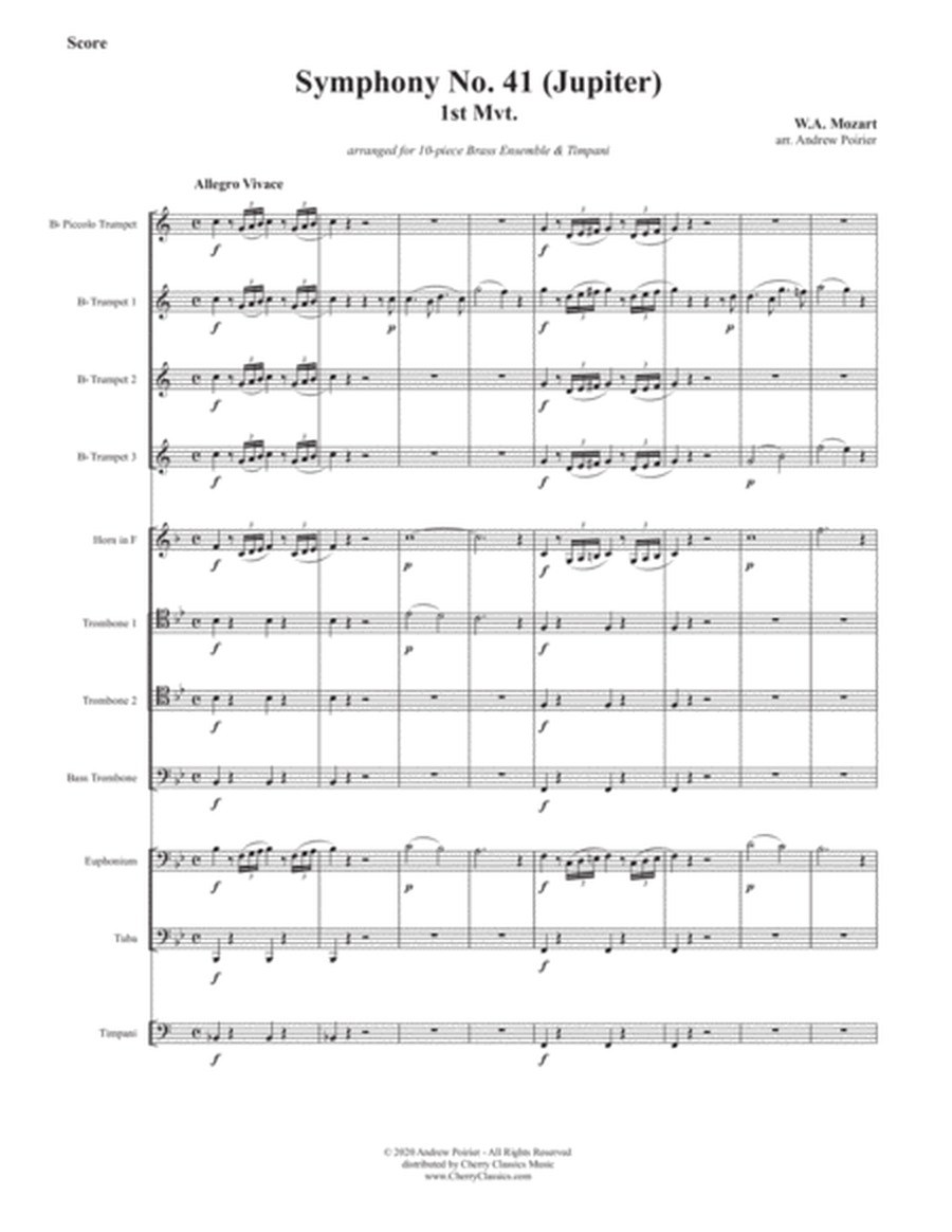 Symphony No. 41 Jupiter 1st movement for 10-part Brass Ensemble and Timpani
