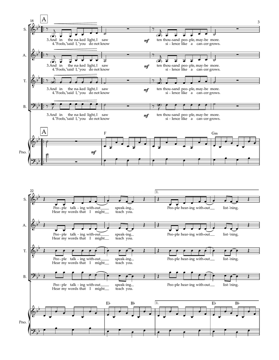The Sound Of Silence 4-Part scores gallery preview page 4