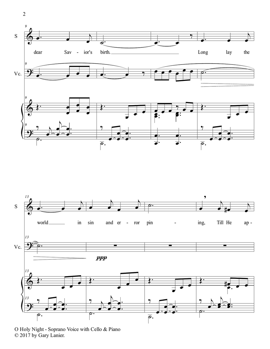 O HOLY NIGHT (Soprano Solo with Cello & Piano - Score & Parts included) Small Ensemble scores gallery preview page 3