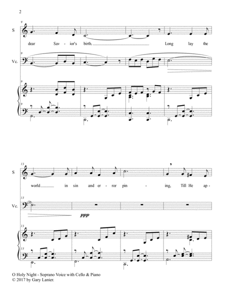 O HOLY NIGHT (Soprano Solo with Cello & Piano - Score & Parts included) image number null