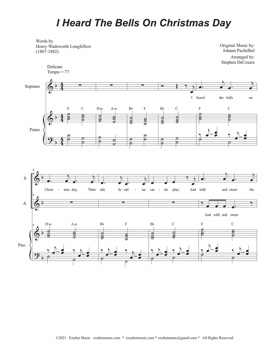 I Heard The Bells On Christmas Day (Duet for Soprano and Alto solo) I Heard The Bells On Christmas Day (Duet for Soprano and Alto solo) Alto Voice scores gallery preview page 1