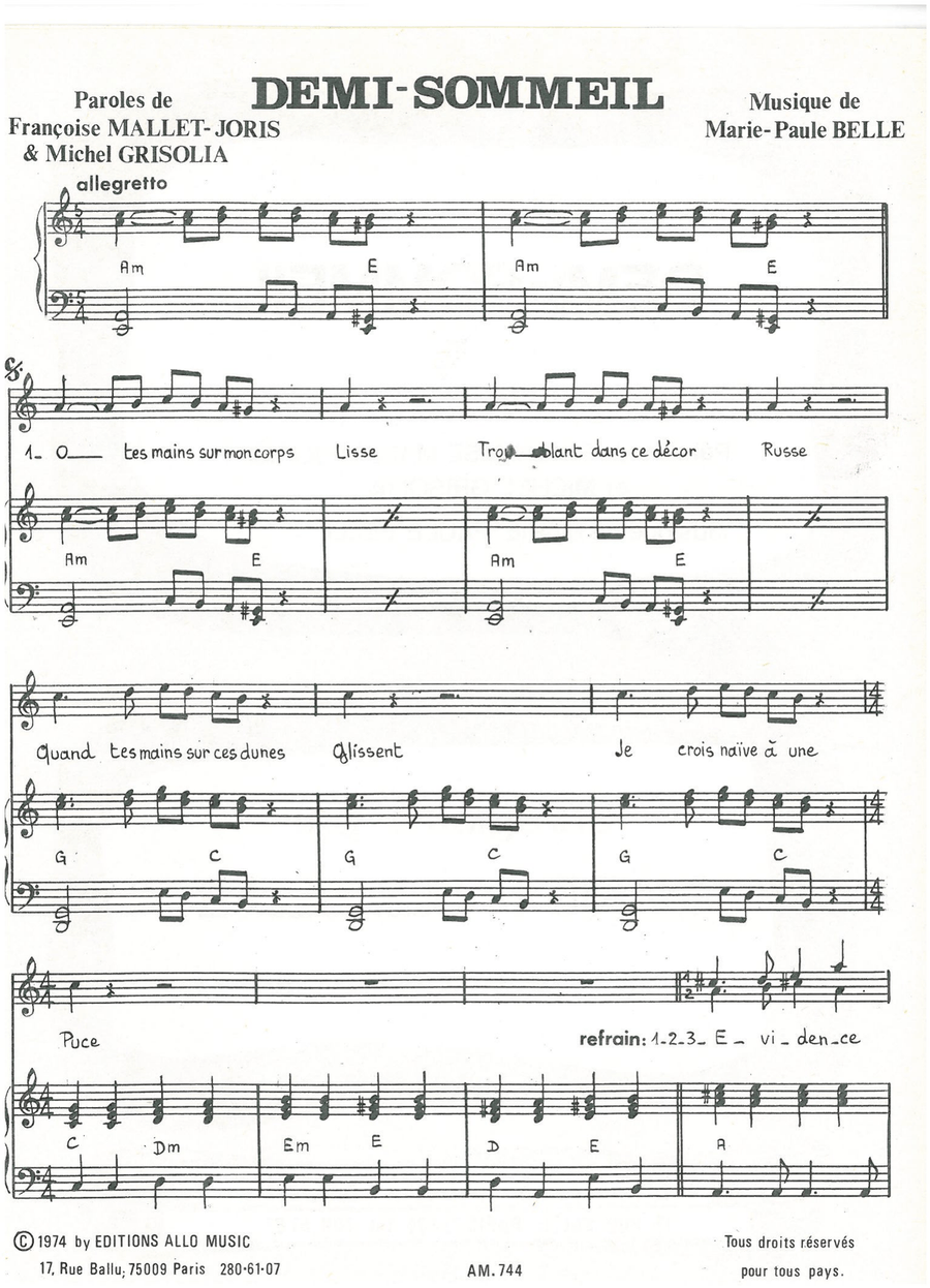 Demi-Sommeil Piano, Vocal scores gallery preview page 1