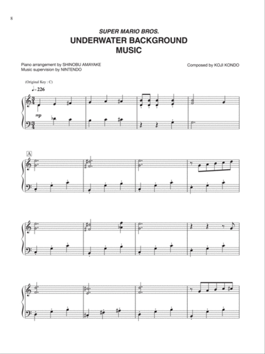 Super Mario Bros. Underwater Background Music Piano Solo scores gallery preview page 1