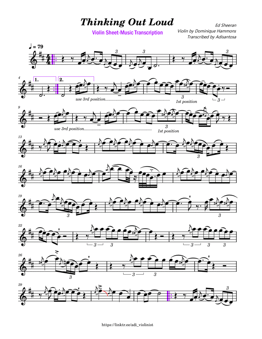 Thinking Out Loud Violin Solo scores gallery preview page 1