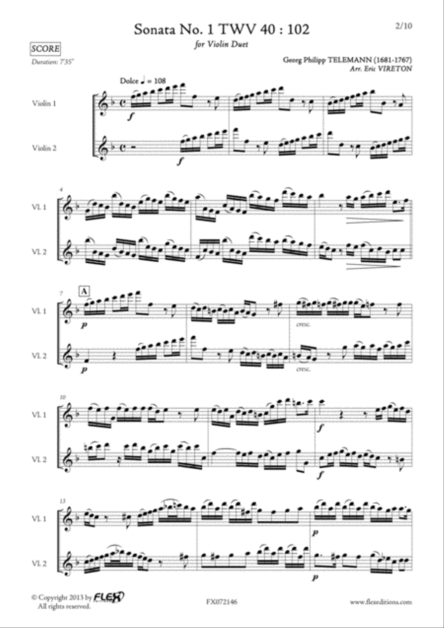 Sonata No. 1 TWV 40 : 102 String Duet scores gallery preview page 2