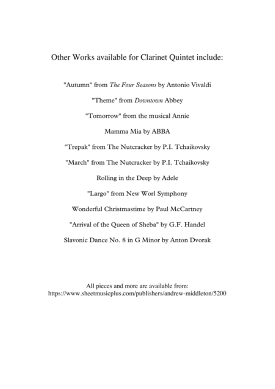 Dido's Lament arranged for Clarinet Quintet Clarinet Quintet scores gallery preview page 2