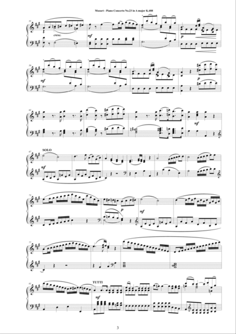 Mozart - Piano Concerto No.23 in A major K 488 - Piano version Piano Solo scores gallery preview page 3
