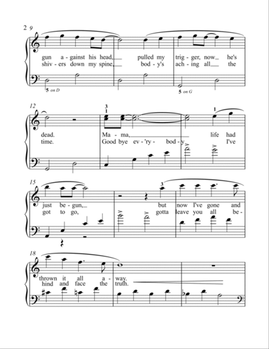 Bohemian Rhapsody Easy Piano scores gallery preview page 2