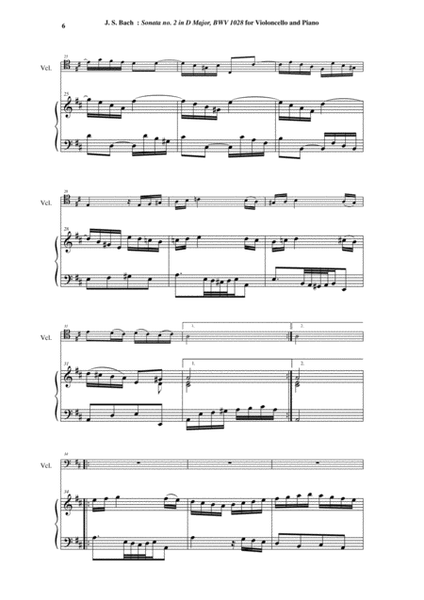 J. S. Bach: "Viola da Gamba" Sonata no. 2 in D major, BWV 1028, for cello and piano