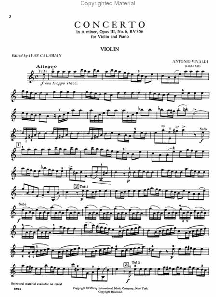 Concerto in A minor, RV 356 (Op. 3, No. 6) Violin Solo scores gallery preview page 2