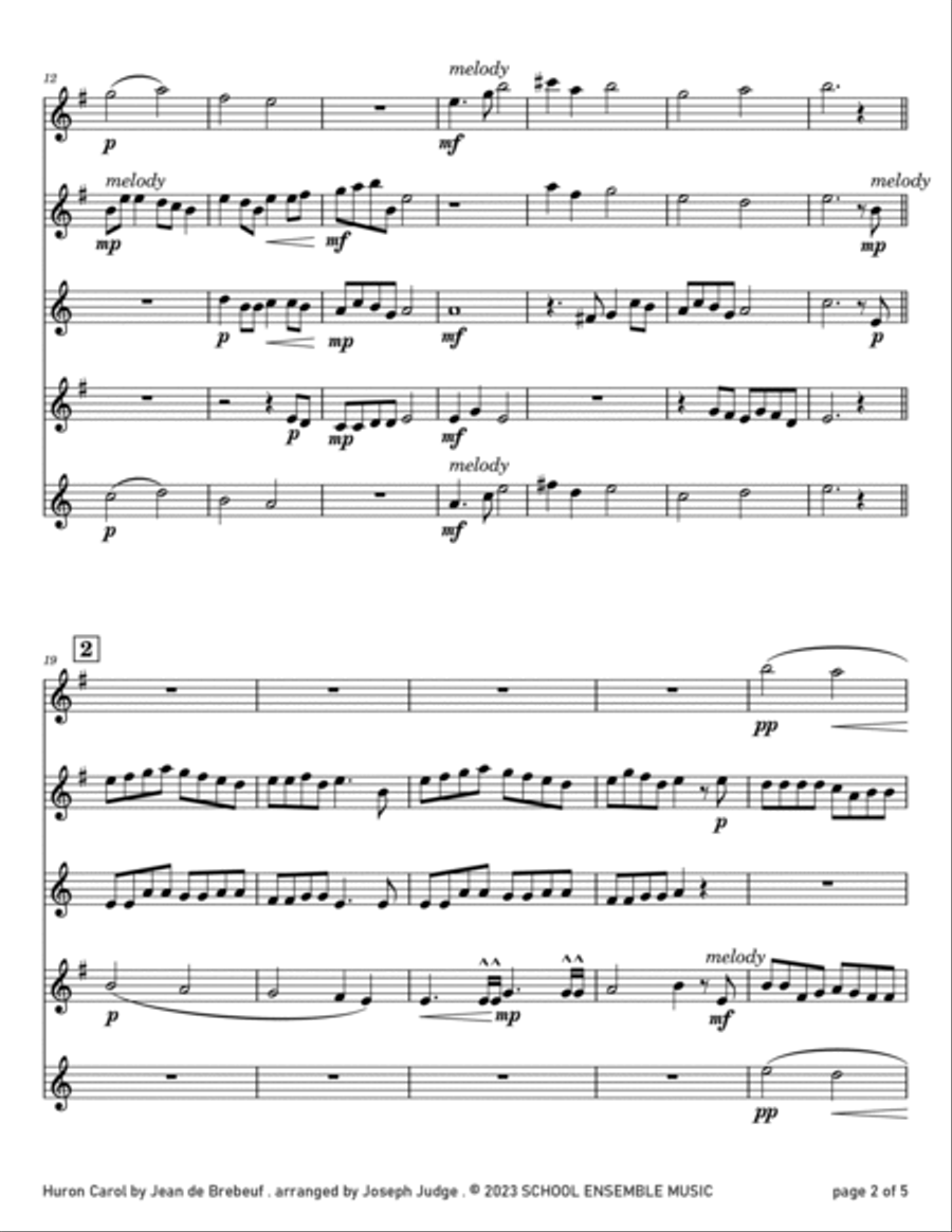Huron Carol for Saxophone Quartet in Schools Saxophone Quartet scores gallery preview page 2