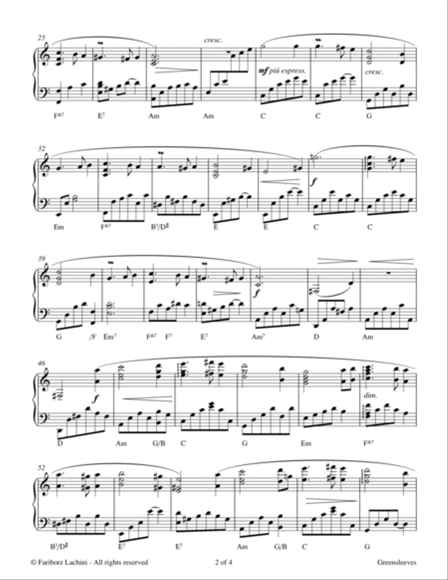 Greensleeves Greensleeves Piano Solo scores gallery preview page 2