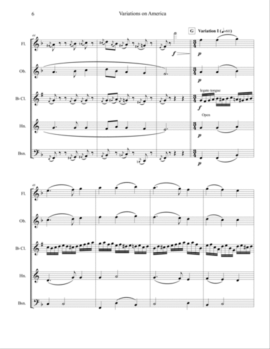 Variations on America Woodwind Quintet scores gallery preview page 6