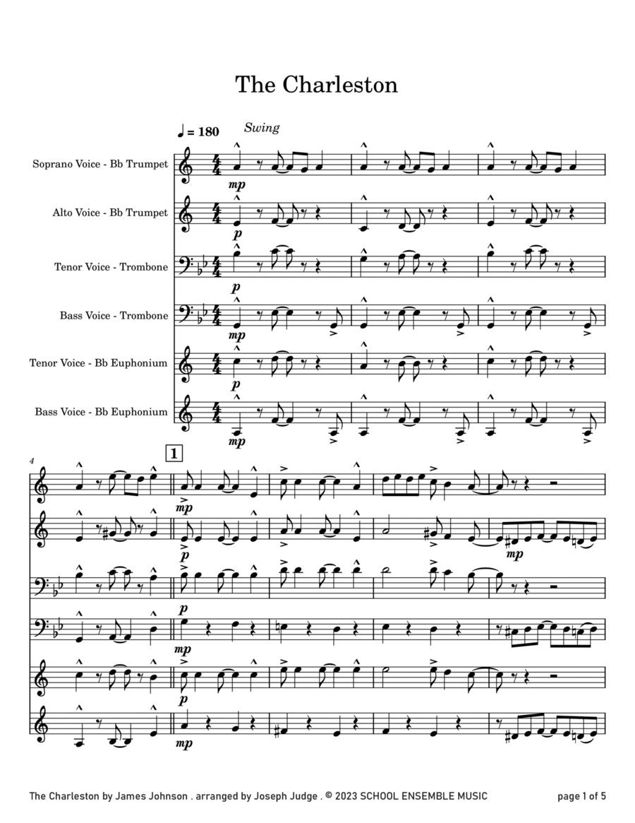 The Charleston by Johnson for Brass Quartet in Schools Brass Quartet scores gallery preview page 1