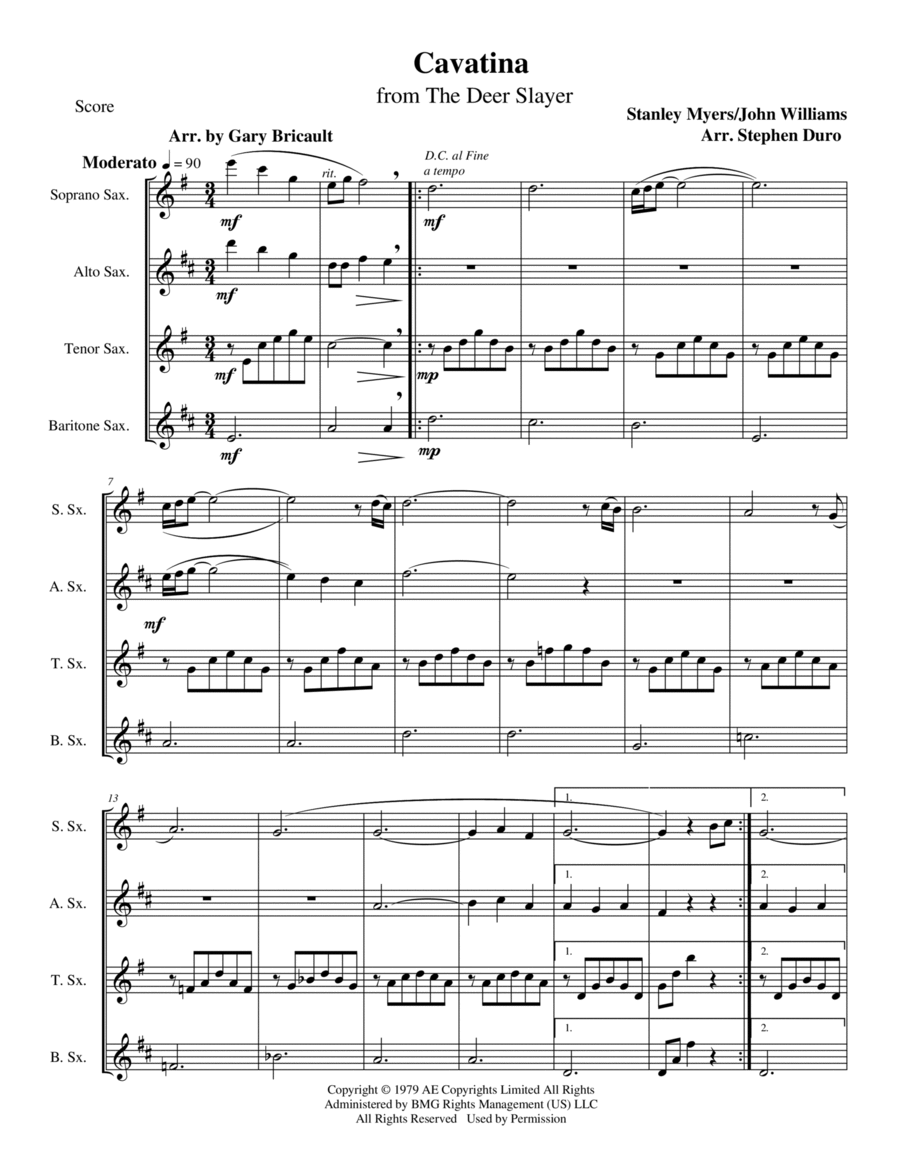 Cavatina Saxophone Quartet scores gallery preview page 1