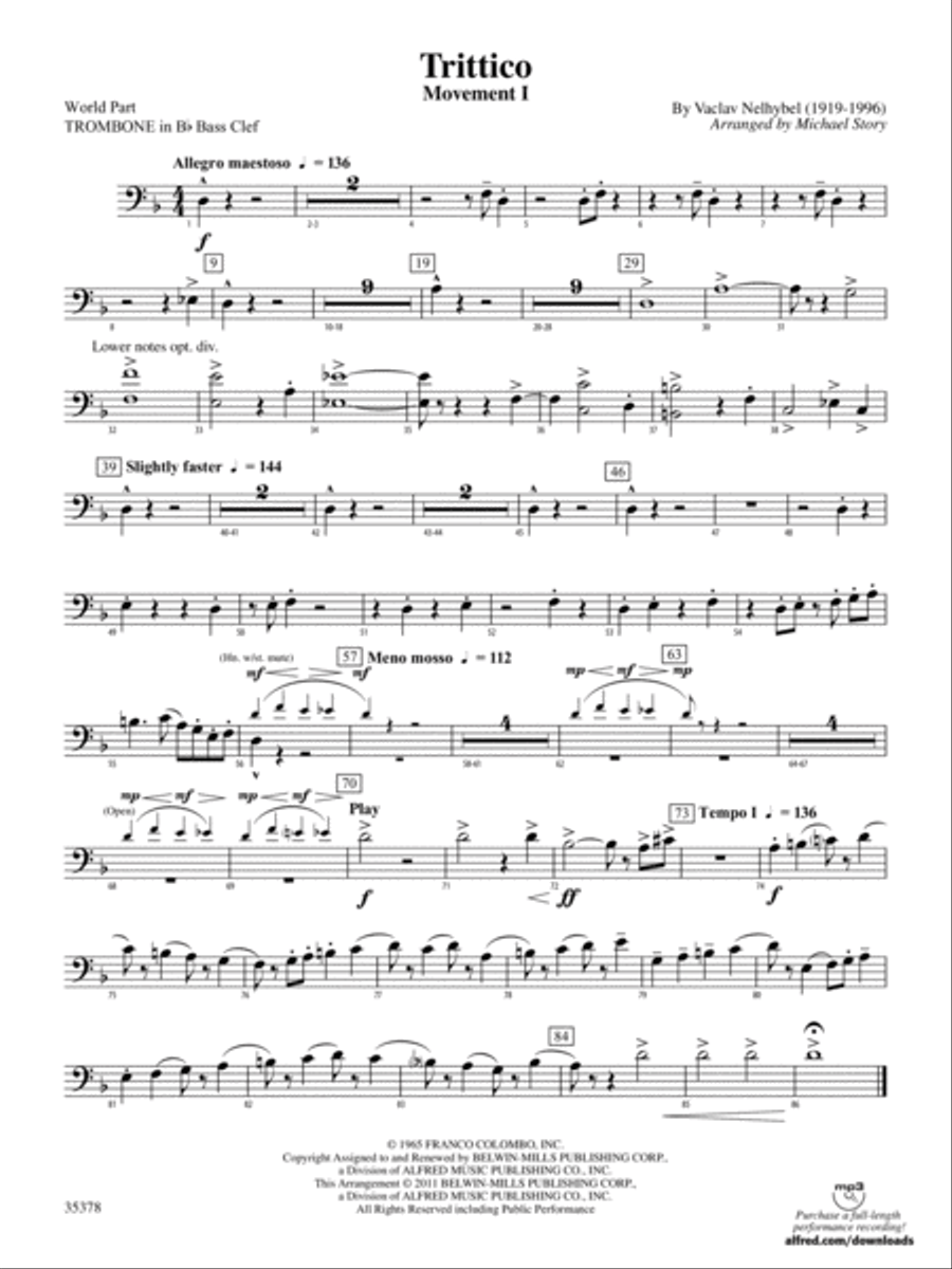 Trittico: (World Part) 1st B-flat Trombone B.C. Concert Band scores gallery preview page 1