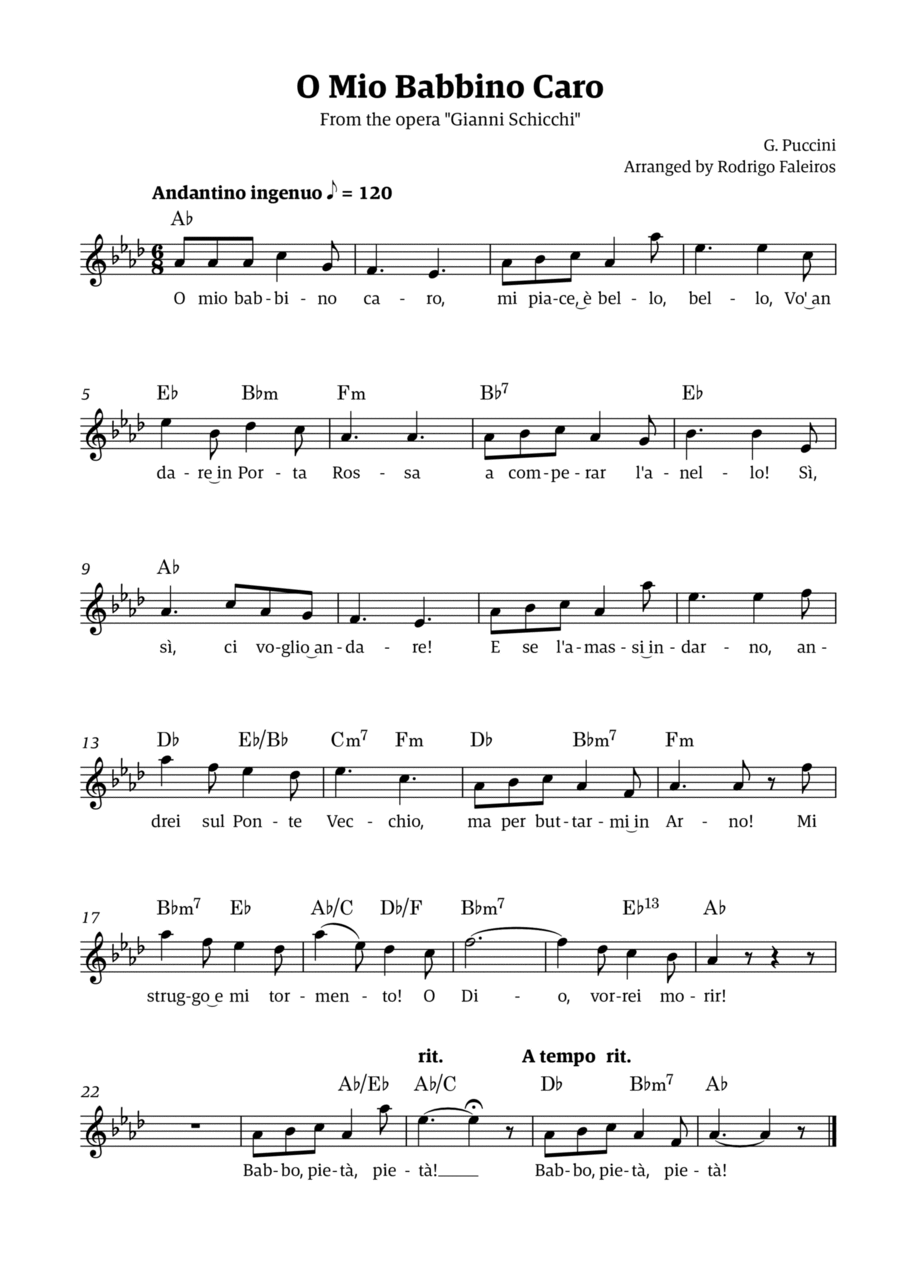 O Mio Babbino Caro - lead sheet Piano scores gallery preview page 1