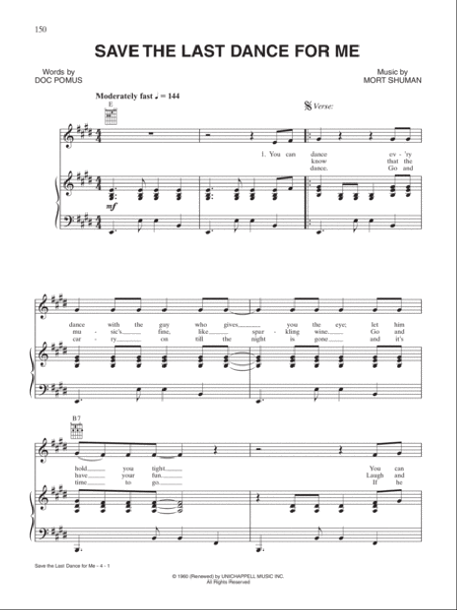 Save the Last Dance for Me Piano, Vocal, Guitar scores gallery preview page 1