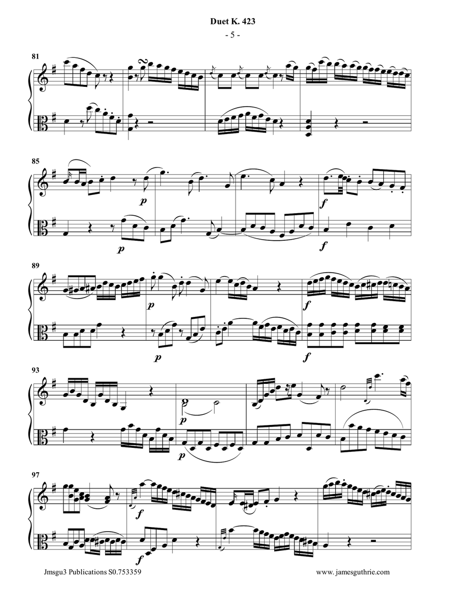 Mozart: Duet K.423 for Violin & Viola Mozart: Duet K.423 for Violin & Viola String Duet scores gallery preview page 5