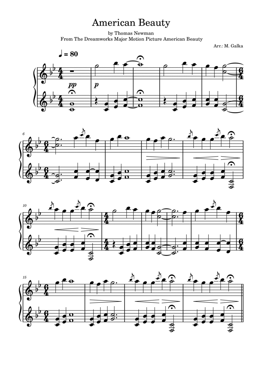 American Beauty Piano Solo scores gallery preview page 1